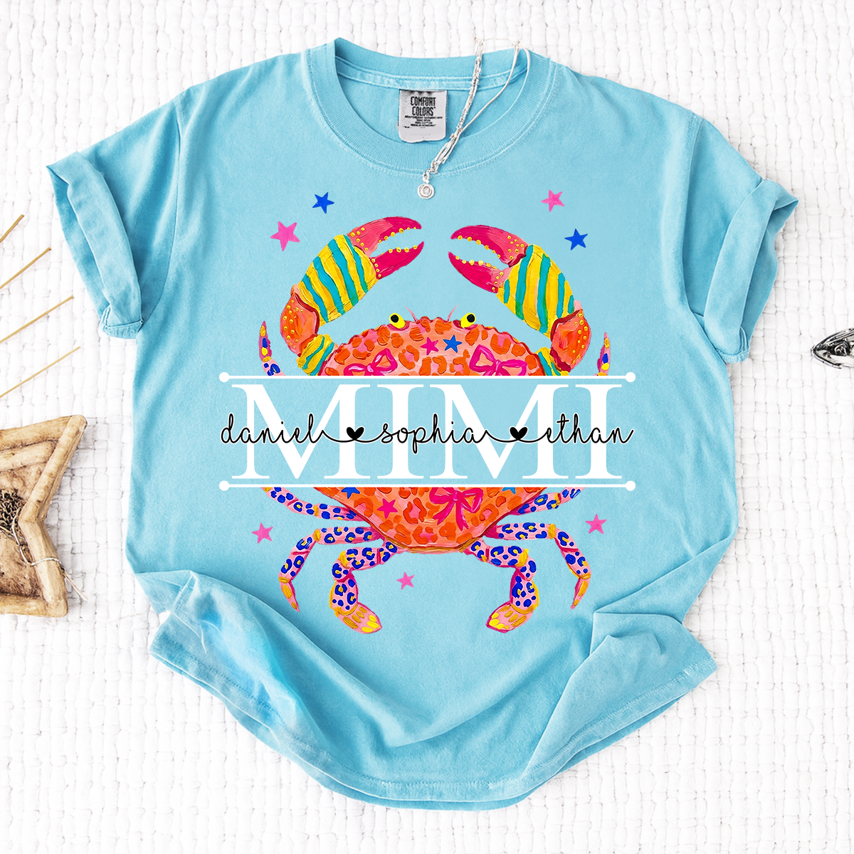 Comfort Colors® Women’s Mimi Crab Graphic T-Shirt Fun Family Vacation Casual Summer Top
