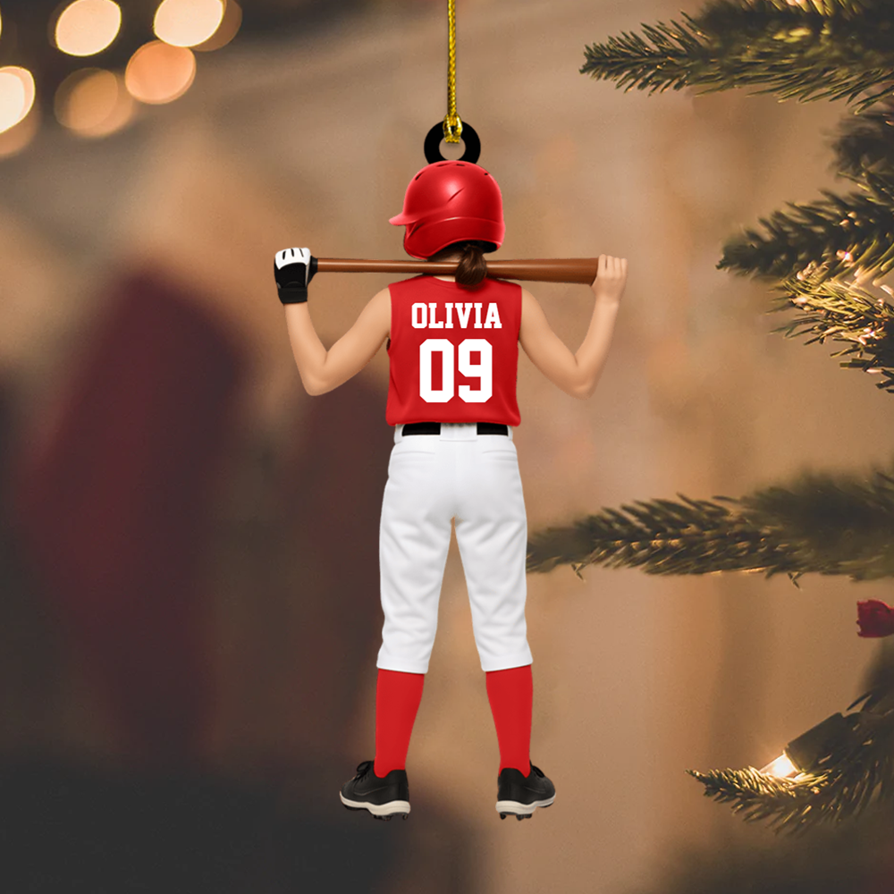 Personalized Softball Ornament 2025 – Custom Female Player Ornament with Name & Number, Unique Christmas Gift for Athletes & Teams Ornament