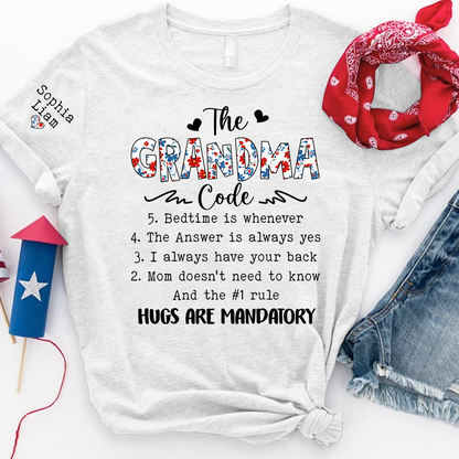 The Grandma Code T Shirt, Personalized Grandma Gift, Patriotic Design with Family Rules, Perfect for Mother’s Day, 4th of July Shirt