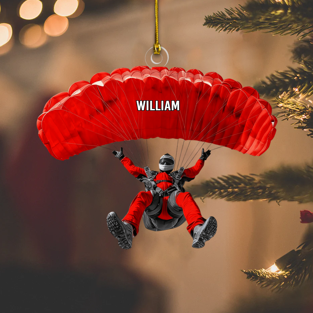 Personalized Skydiving Ornament 2025 – Custom Name Parachute Christmas Tree Decoration for Adventurers Ornament