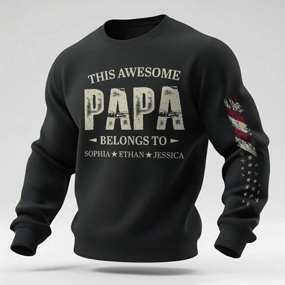 Personalized Papa Sweatshirt This Awesome Papa Belongs To with Custom Names, Proud Family Crewneck