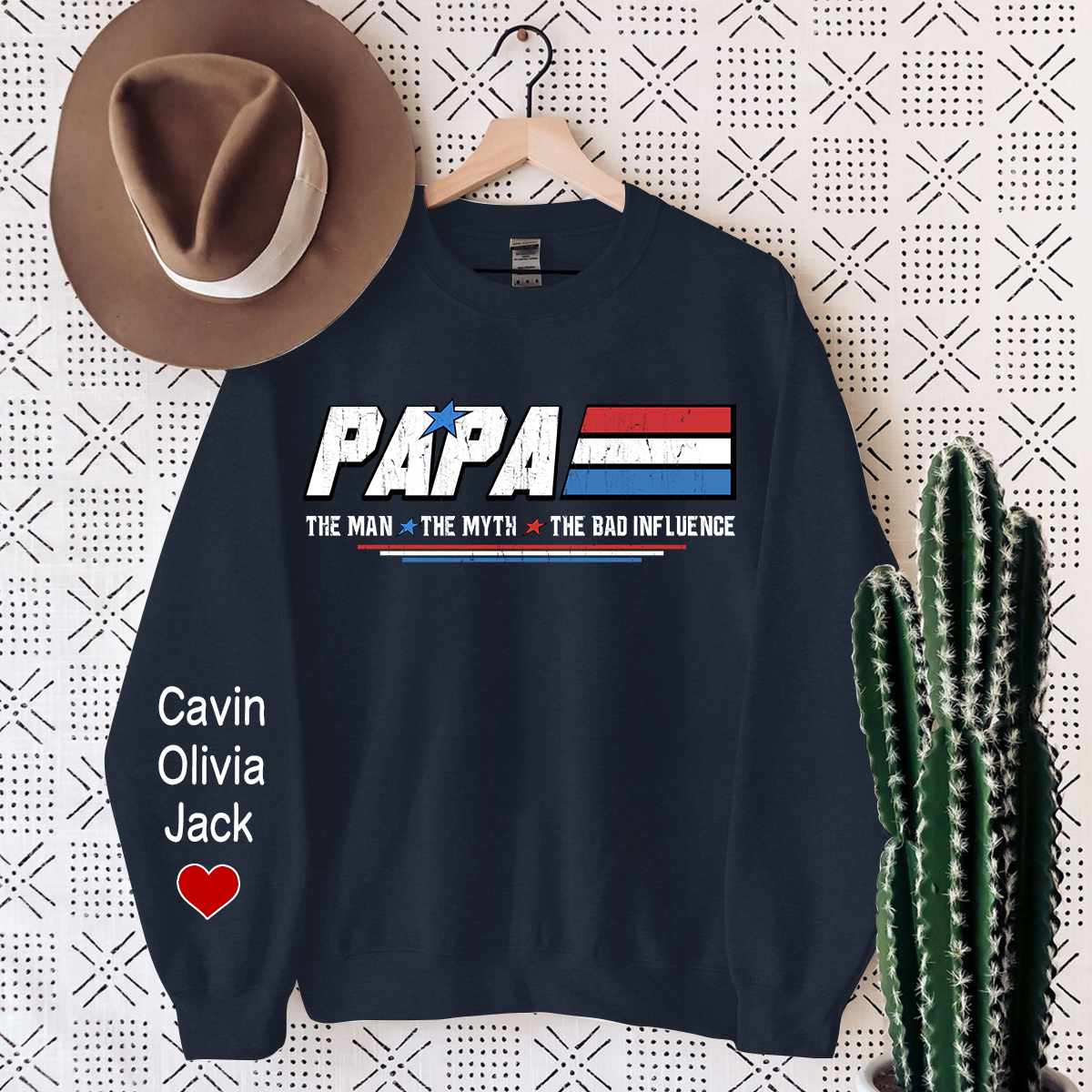 Papa The Man The Myth The Bad Influence, Custom Papa With Kids Sweatshirt