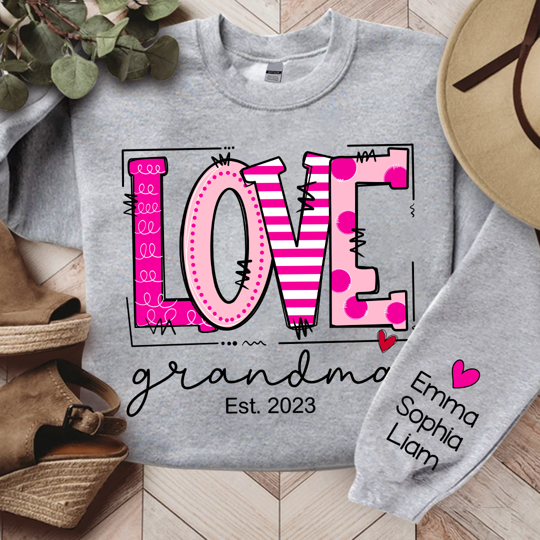 Love Pink Valentine Grandma Life Sweatshirt, Custom Grandma And Kids, Grandma Gift TH Sweatshirt
