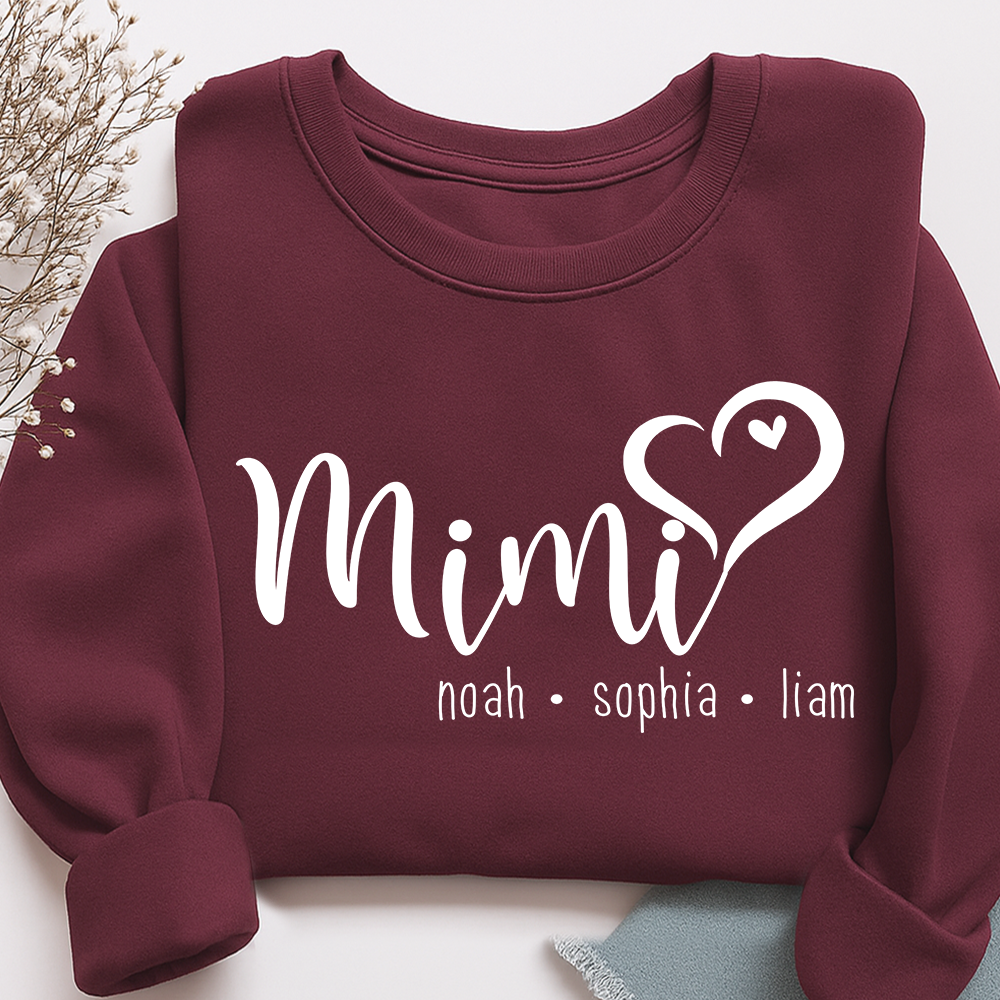 Personalized Mimi Heart Sweatshirt, Gift for Grandma and Kids, Unique Gift for Grandma and Family