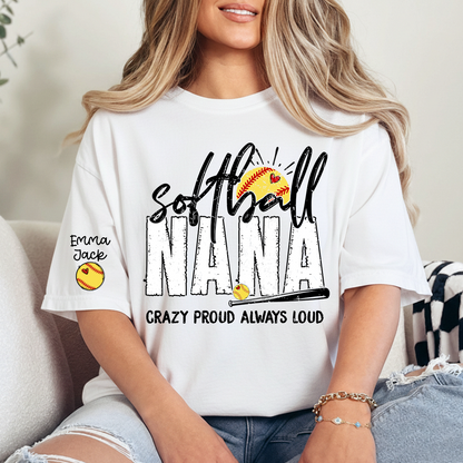 Custom Softball Nana T-Shirt, Personalized Sports Grandma Tee for Game Day