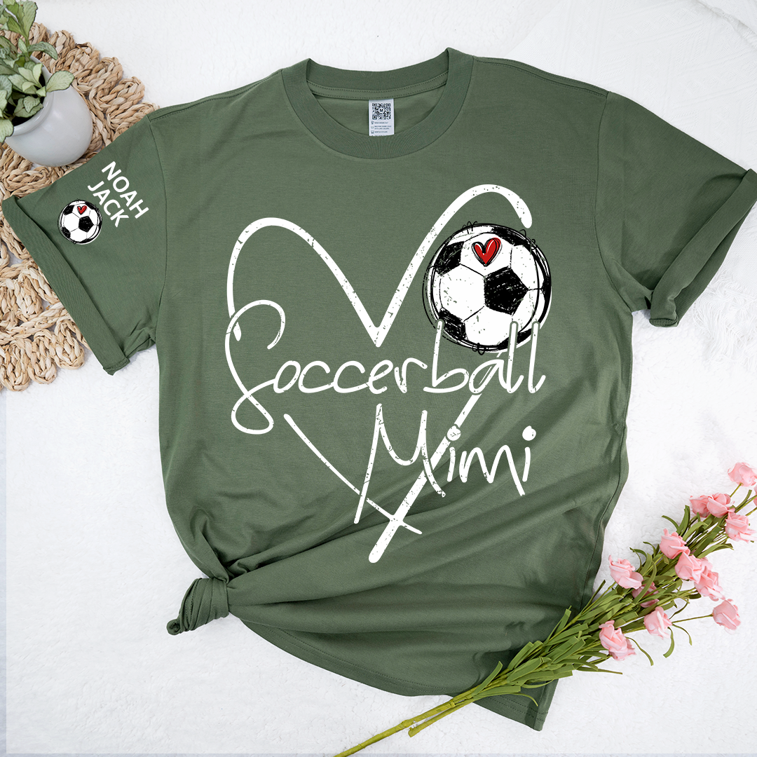 Personalized Soccer Mimi Shirt, Soccer Ball Heart Design with Kids Names
