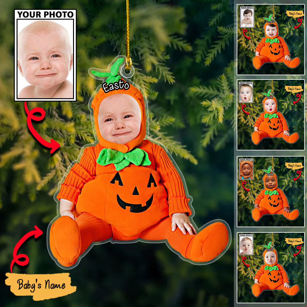 Baby Photo Ornament, Custom Pumpkin Halloween And Merry Christmas Decoration with Name