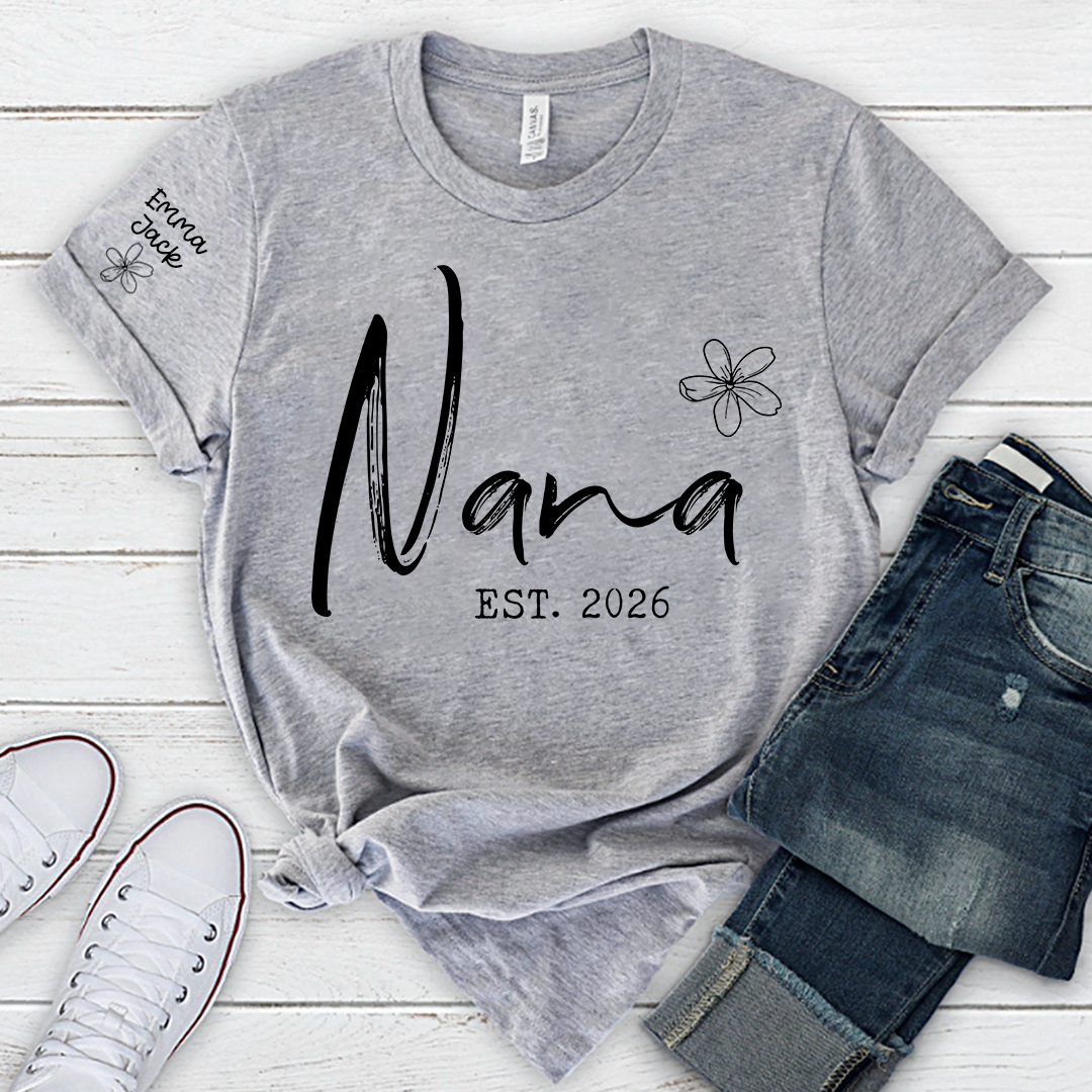 Custom Nana T Shirt Est 2026, Personalized Grandma Shirt, Minimalist Nana Name Tee, Family Gift for Nana from Grandkids