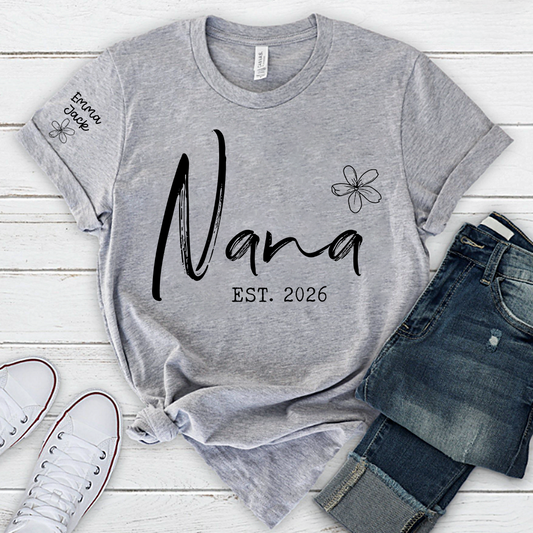 Custom Nana T Shirt Est 2026, Personalized Grandma Shirt, Minimalist Nana Name Tee, Family Gift for Nana from Grandkids