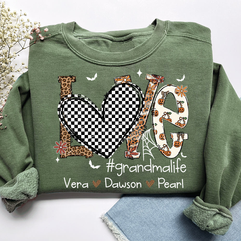 Custom Love Family Sweatshirt, Grandma Halloween Shirt with Kids Names