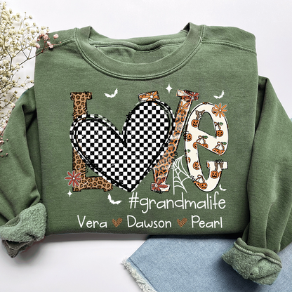 Custom Love Family Sweatshirt, Grandma Halloween Shirt with Kids Names