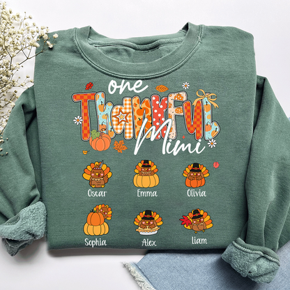 Personalized One Thankful Mimi Turkey Sweatshirt, Gift for Grandma and Kids