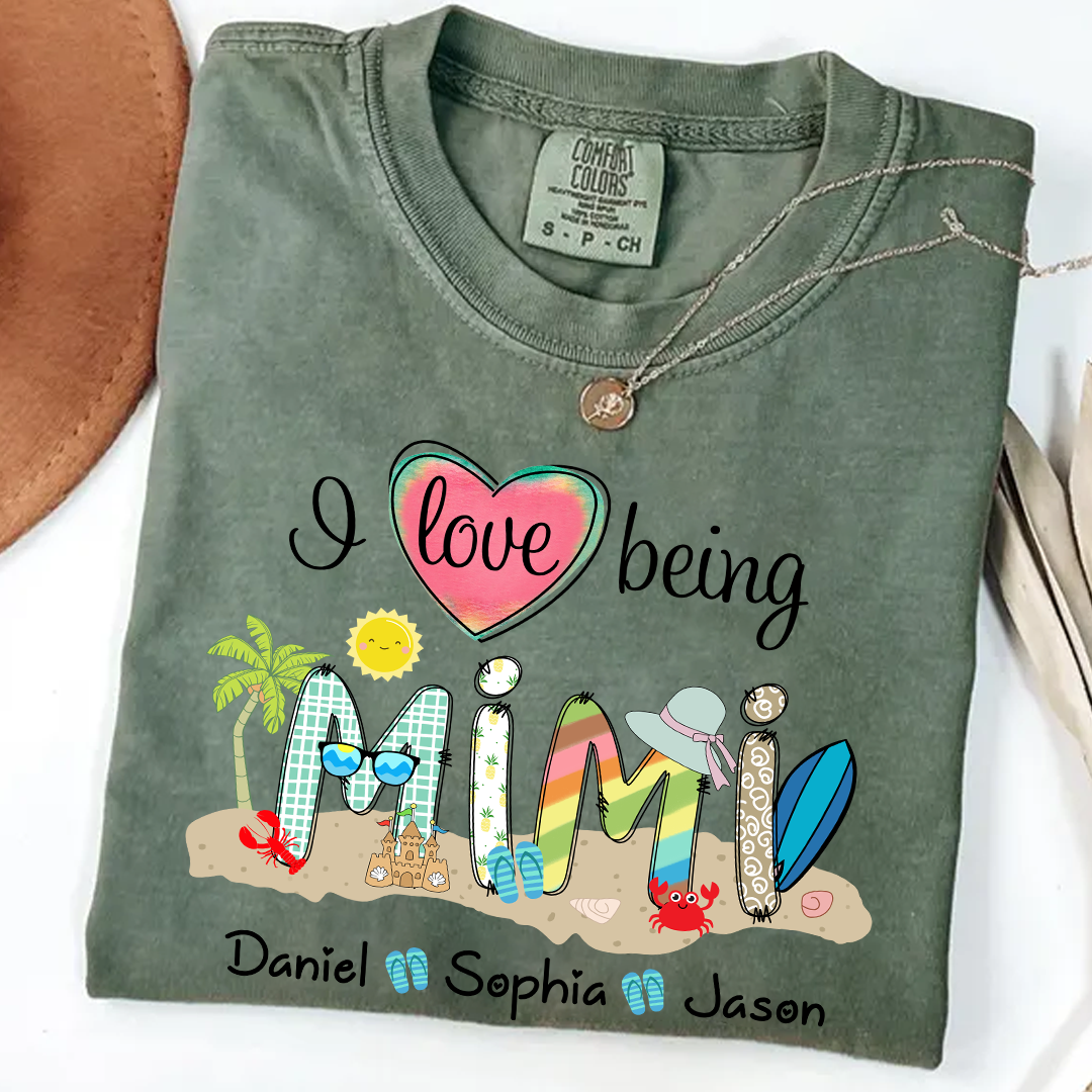 Comfort Colors® I Love Being Grandma Summer Shirt, Custom Grandma And Grandkids Shirt