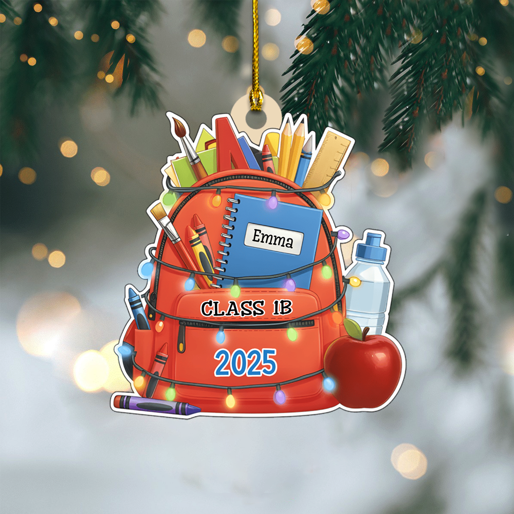 Personalized School Backpack Ornament 2025 – Custom Name & Class Christmas Decoration for Students and Teachers Ornament