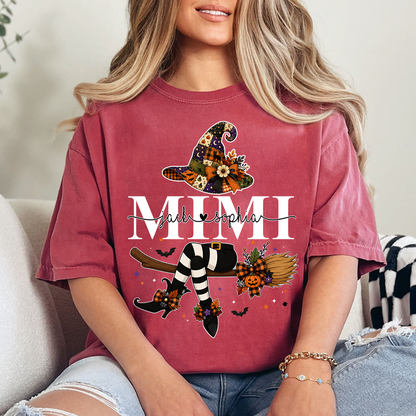 Mimi Halloween Witch Shirt for Women, Cute Fall Pumpkin Graphic Tee, Personalized Grandma T Shirt, Cozy Autumn Outfit Gift