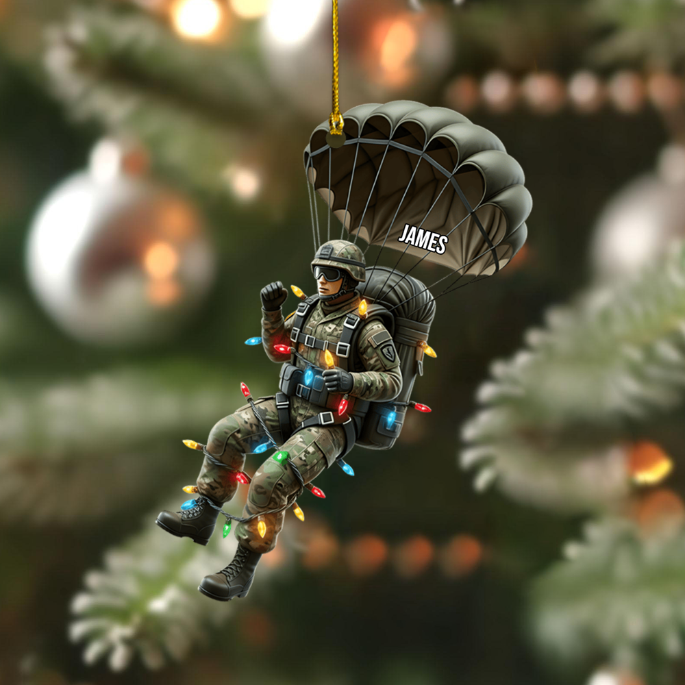 Personalized Paratrooper Ornament 2025 – Custom Military Soldier Christmas Decoration with Name Ornament