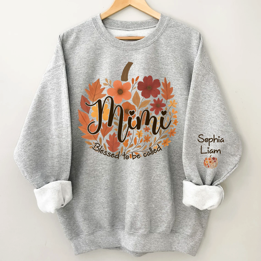 Custom Mimi Fall Sweatshirt with Kids Names, Floral Pumpkin Grandma Shirt, Blessed to be Called Mimi Autumn Gift