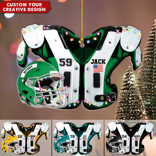 Personalized Football Jersey Ornament, Custom Name, Number & Team Christmas Decoration With Helmet And Lights Ornament