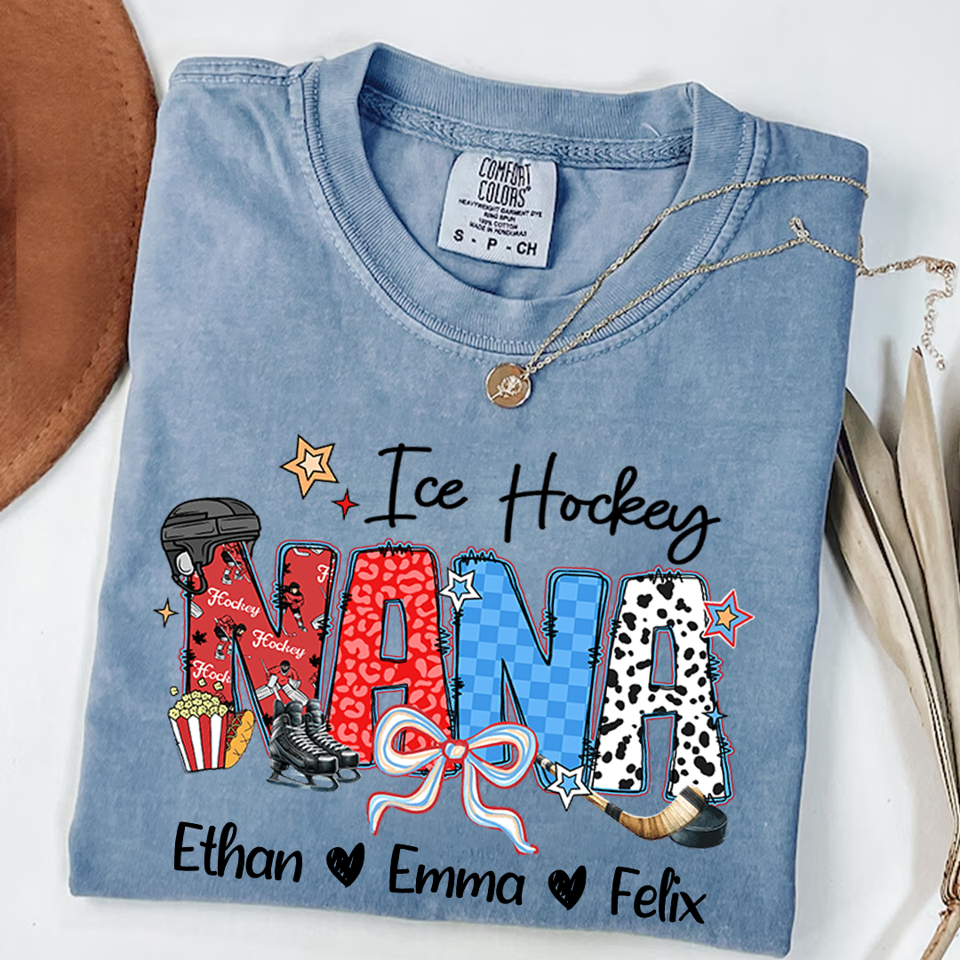 Comfort Colors® Ice Hockey Grandma T-Shirt, Custom Grandma With Grandkids Shirt