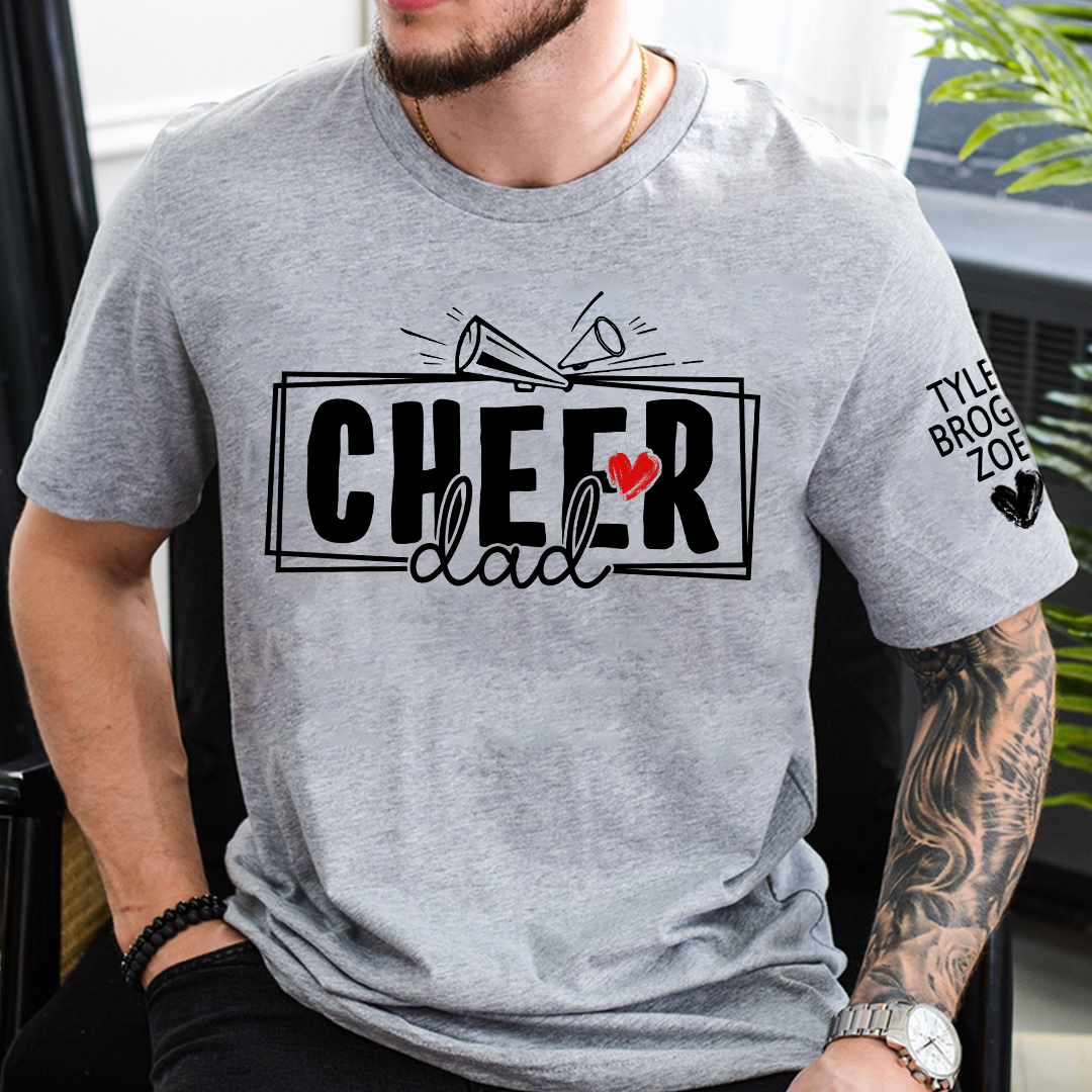 Cheer Papa T-Shirt, Customize With Names On Sleeve, Gift for Cheer Dad