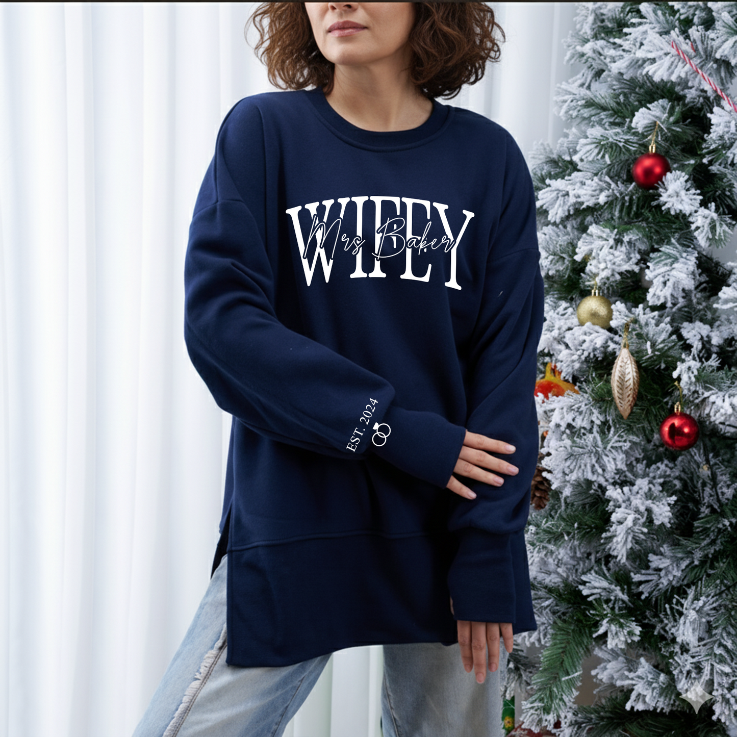 Personalized Wifey Oversized Sweatshirt – Custom Mrs Name & Est. Year