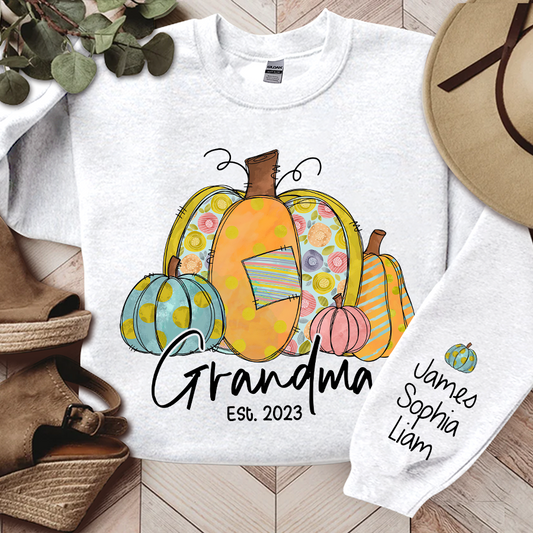 Personalized Grandma Pumpkin Fall Autumn And Kids Sweatshirt, Grandma Gift TH