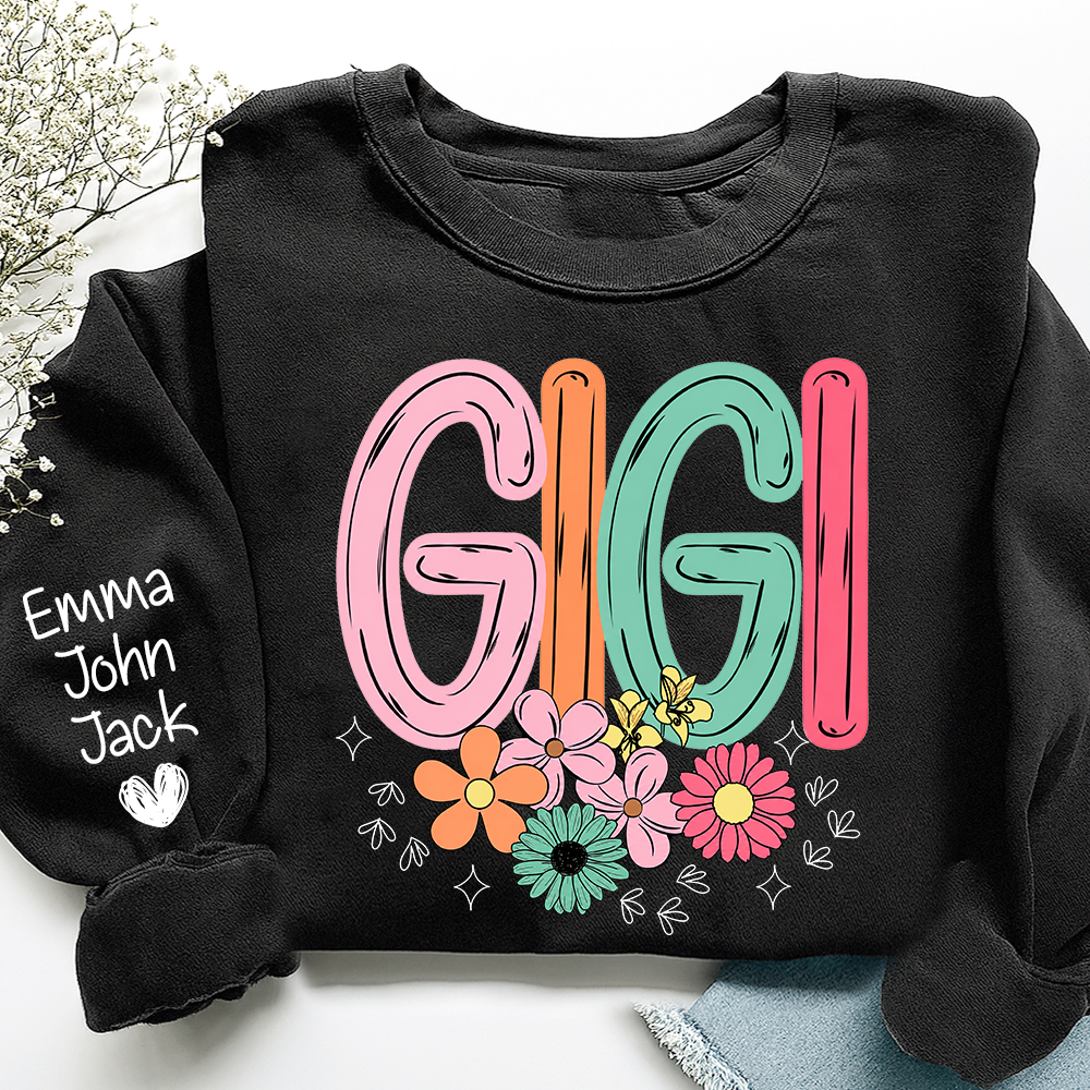 Personalized Floral Grandma Bundle, Custom Grandma Gigi T Shirt, Cute Colorful Flowers Gift for Women