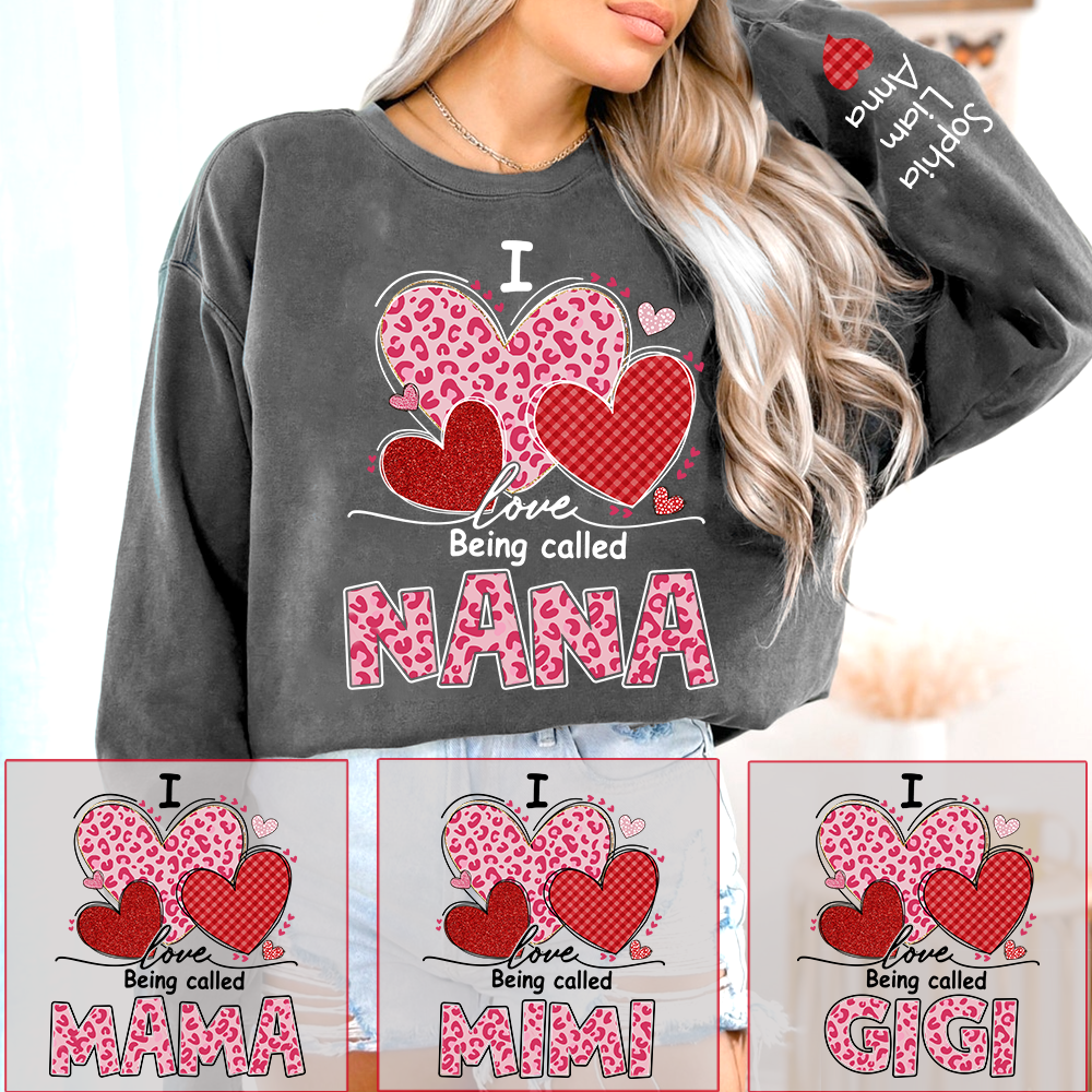 Personalized Mimi Sweatshirt, I Love Nana Leopard Heart Graphic, Cozy Valentine Family Style