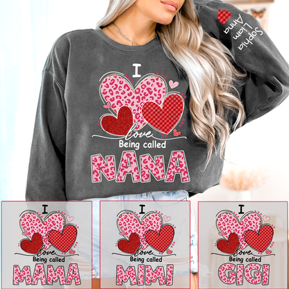 Personalized Mimi Sweatshirt, I Love Nana Leopard Heart Graphic, Cozy Valentine Family Style