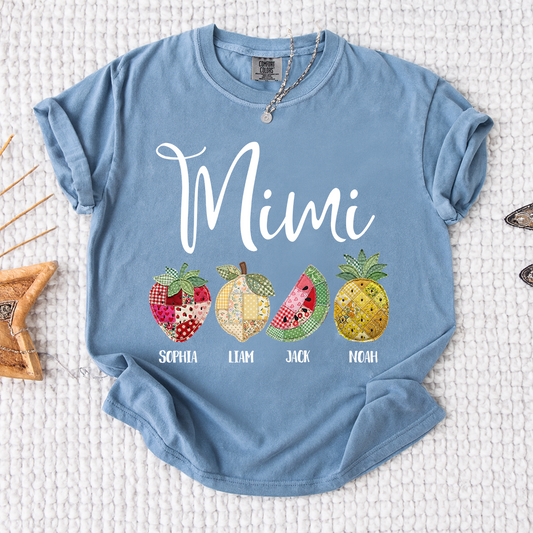 Comfort Colors® Personalized Mimi Fruit Shirt for Women, Custom Name Graphic Tee for Grandma, Mom, or Nana, Cute Summer Shirt Gift