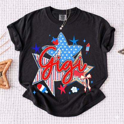 Comfort Colors® Personalized Gigi 4th of July Shirt, Patriotic Star Graphic Tee, Custom Grandma T Shirt, Independence Day Gift for Gigi