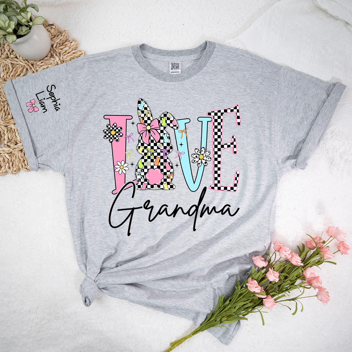 Personalized Love Grandma Shirt with Bunny, Custom Name Grandma T Shirt, Easter Family Gift