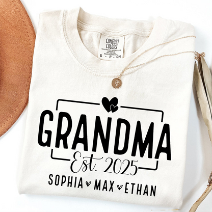 Comfort Colors® Personalized Name Shirt with Heart, Grandma And Kids Gift Tee