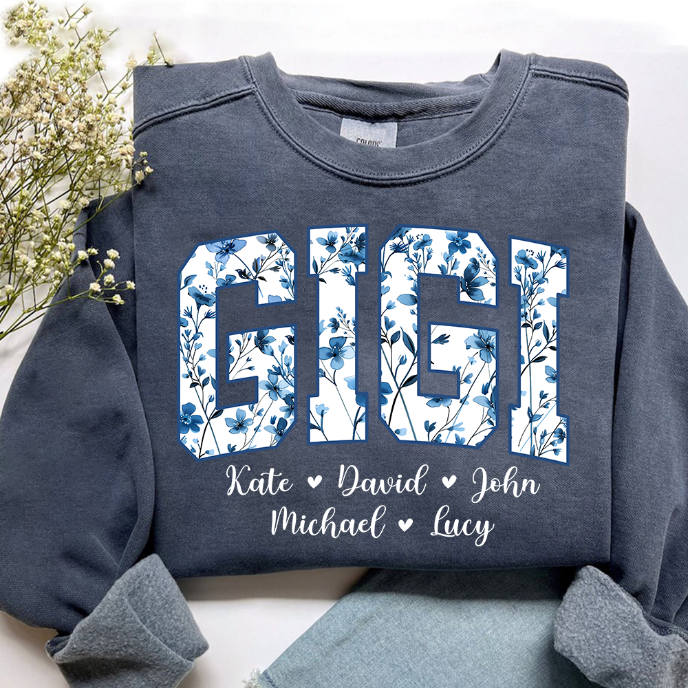 Personalized Blue Mimi Sweatshirt,Gift For Custom Grandma and Kids