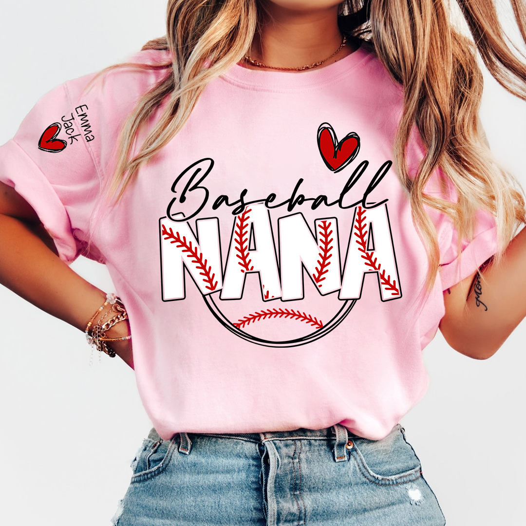 Personalized Baseball Nana T-Shirt, Custom Nana Tee for Proud Baseball Grandma, Give Grandma And Kids