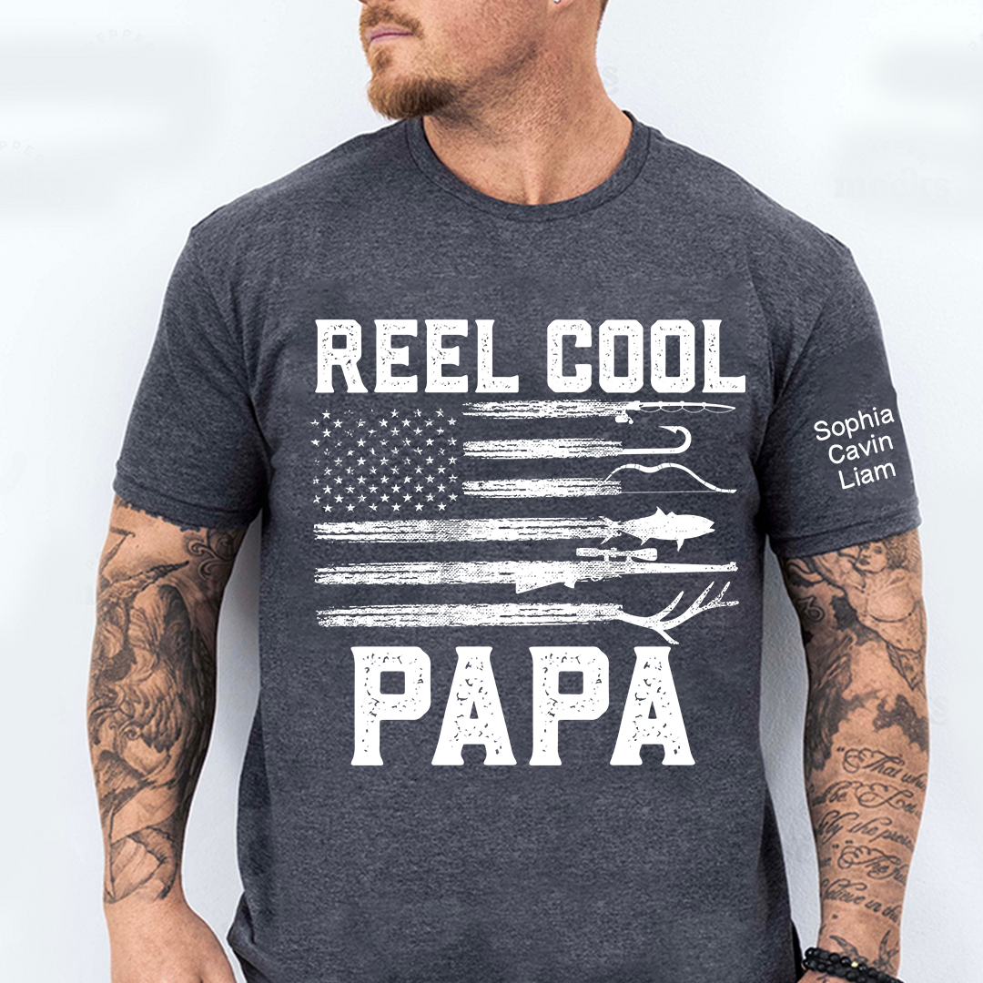 Patriotic Fishing Shirt Reel Cool Papa Quote Angler Gift for Dad Grandpa