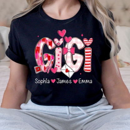 Valentine's Day T-tshirt, Personalized Gift with Name for Grandma and Grandchildren