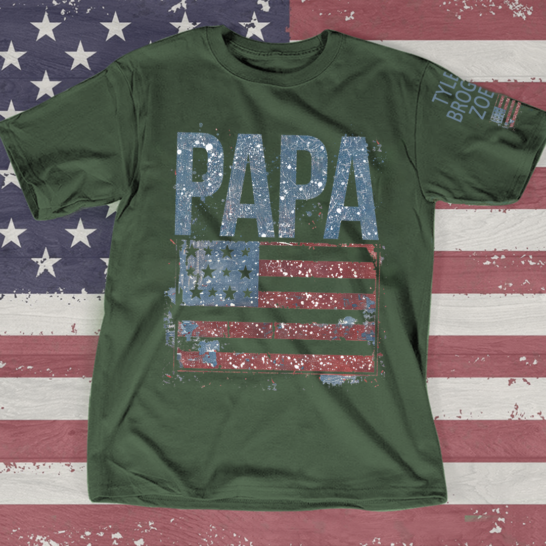 Custom American Flag Papa T-Shirt, Patriotic Papa Gift American Flag Tee