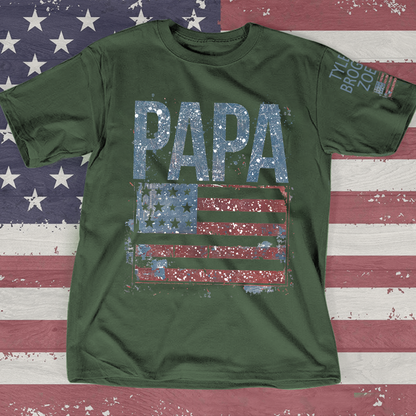 Custom American Flag Papa T-Shirt, Patriotic Papa Gift American Flag Tee