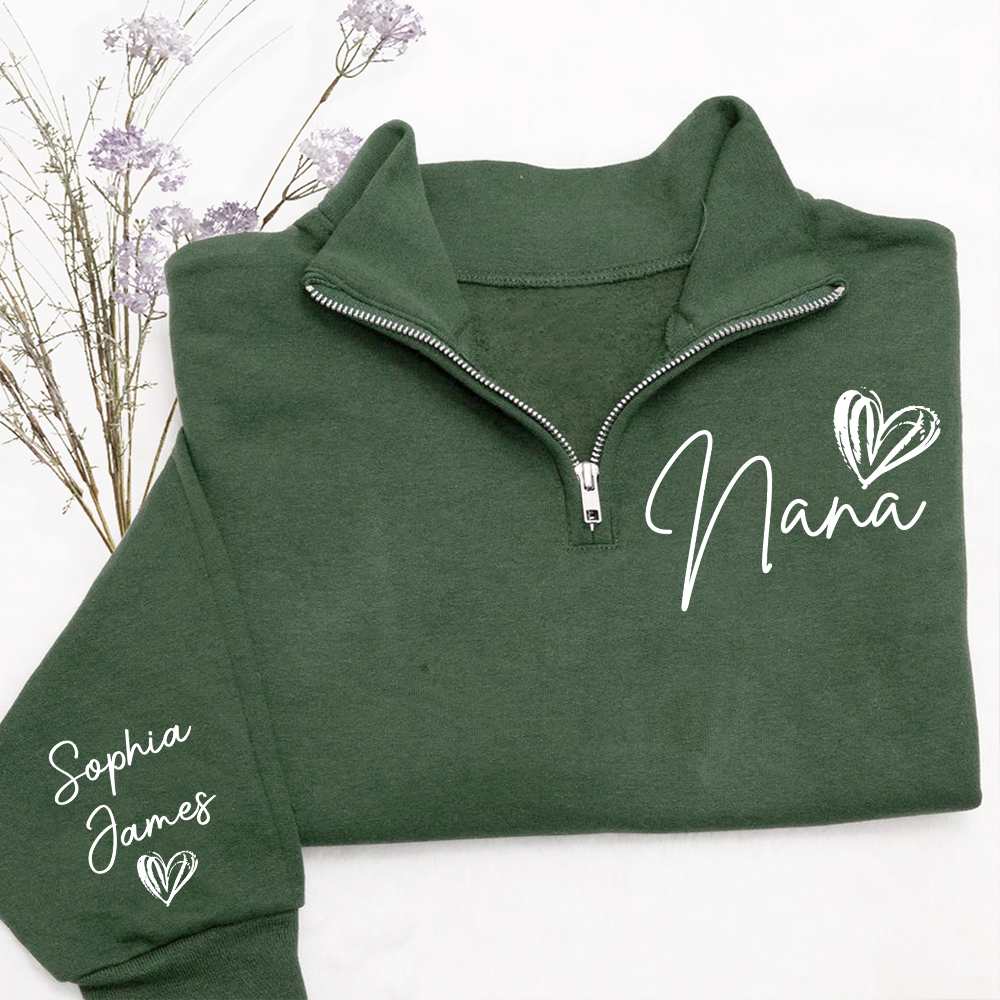 Custom Nana Quarter Zip – Personalized Sweatshirt With Names And Heart Design For Grandma Gift