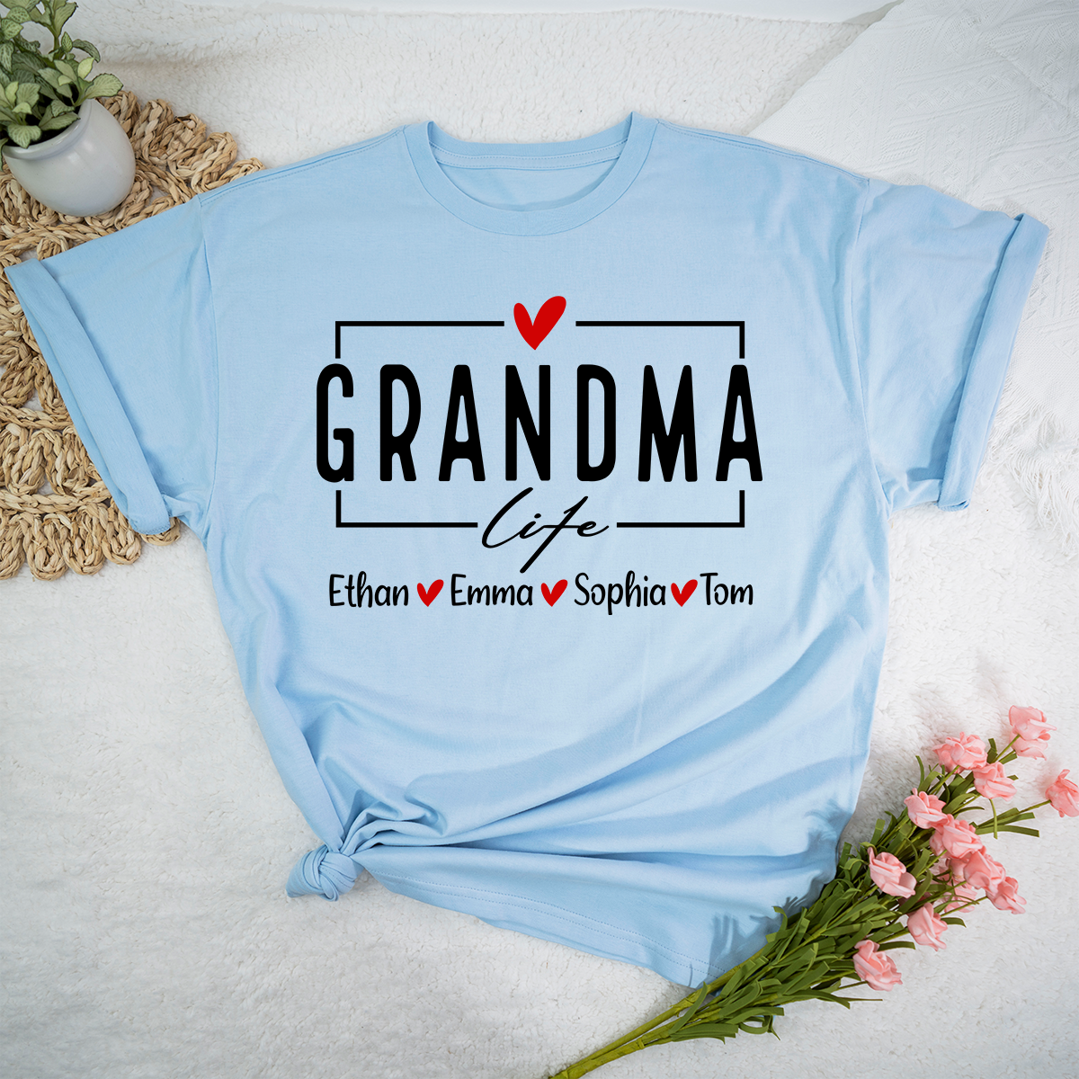 Grandma Life Shirt, Personalized Grandma T-Shirt with Kids' Names, Custom Family Apparel, Sentimental Gift for Grandmother