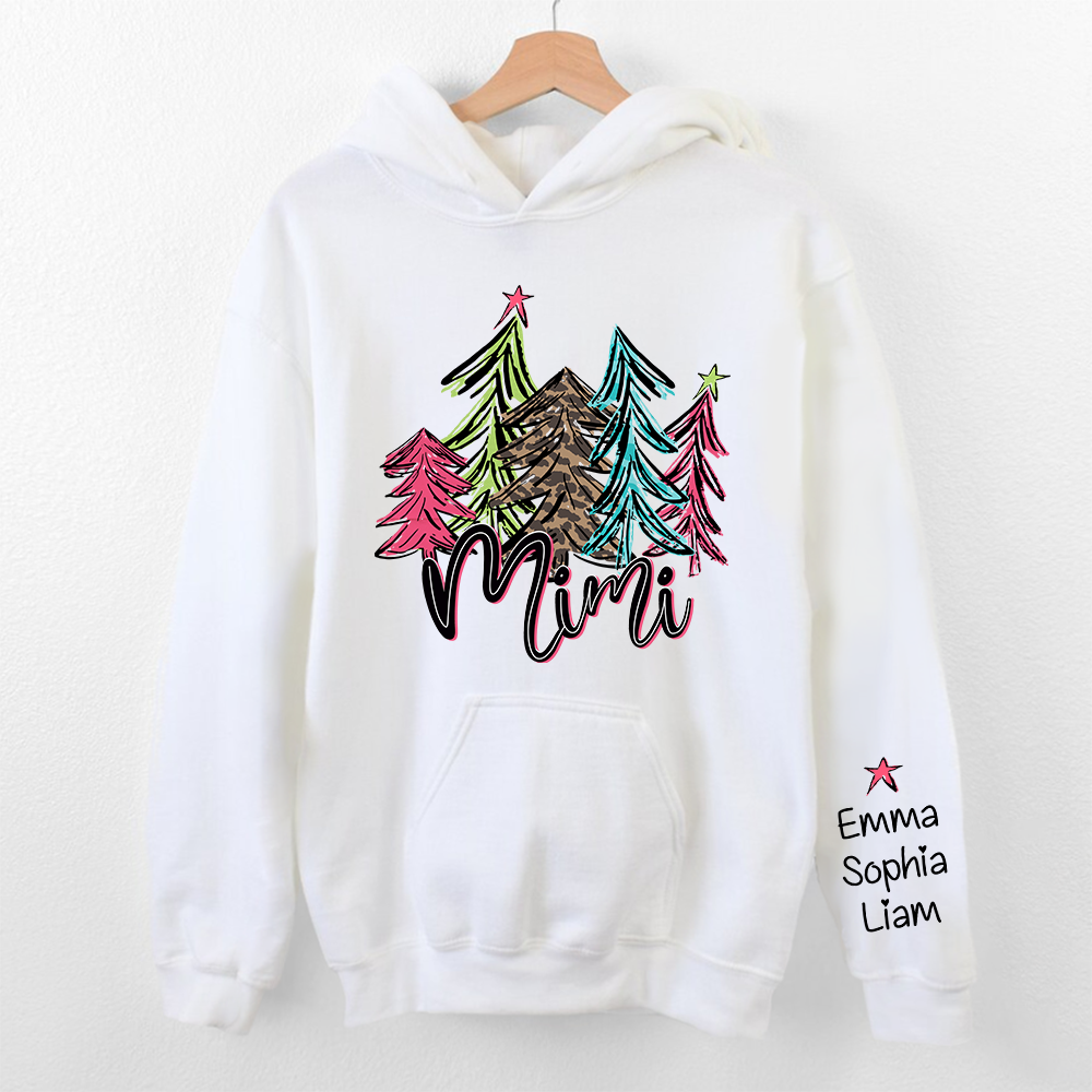 Mimi Bright and Leopard Christmas Trees, Custom Mimi And Kids TH Hoodie