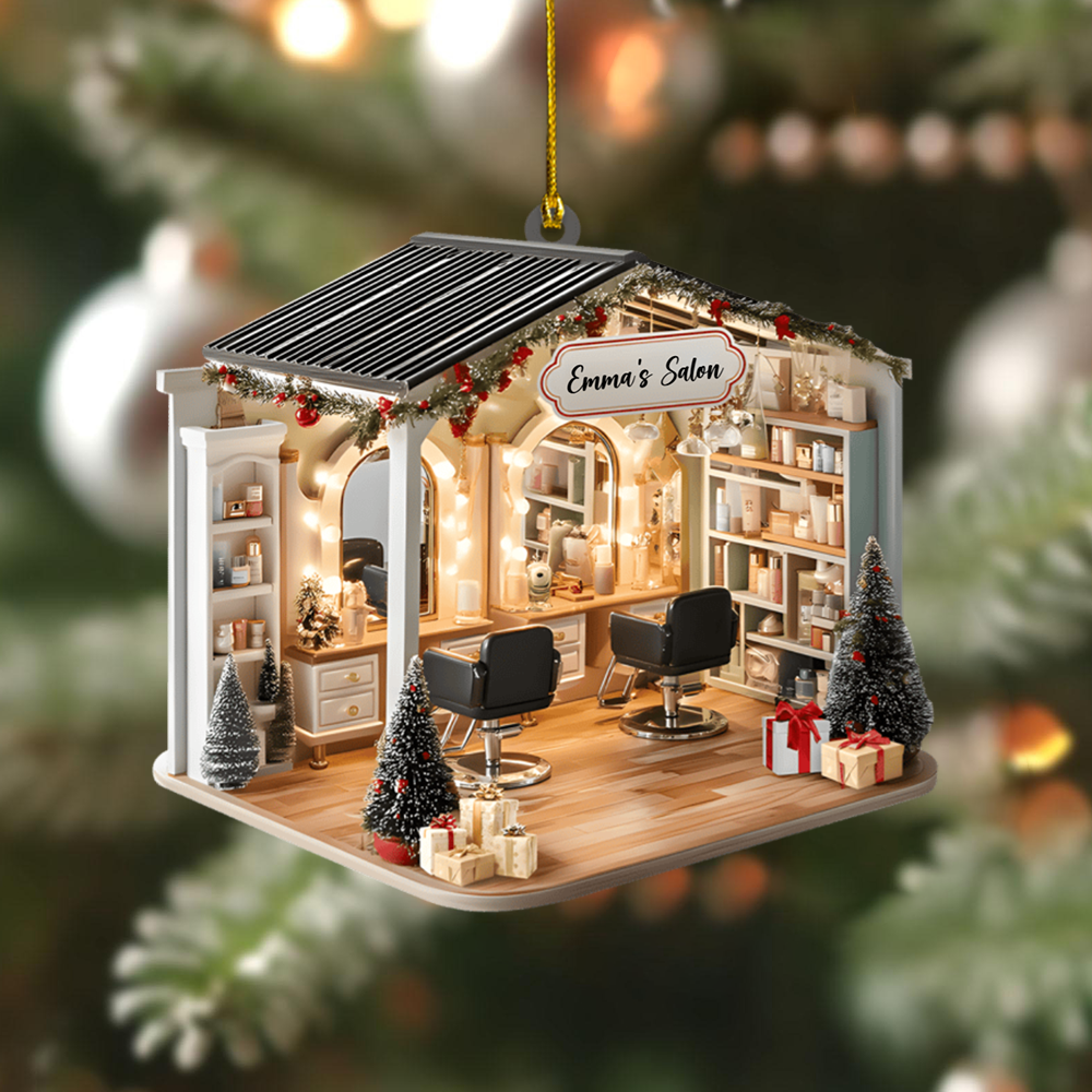 Personalized Hair Salon Ornament – Custom Name Beauty Studio Christmas Decoration, Unique Holiday Gift for Hair Stylists and Salon Owners Ornament