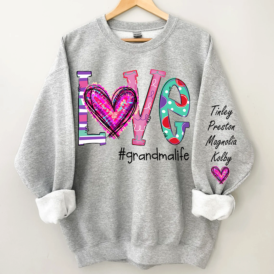 Personalized Grandma Life Color Trend Sweatshirt, Custom Grandma With Grandkids Name On The Sleeve Sweatshirt