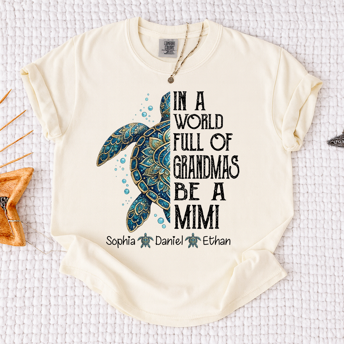 Comfort Colors Personalized Mimi Turtle Shirt, In A World Full Of Grandmas Be A Mimi Tee, Custom Grandkids Names Gift for Grandma