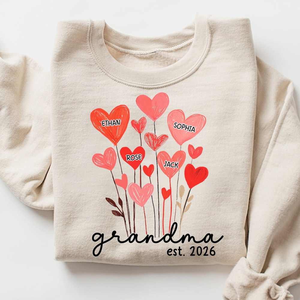 Personalized Grandma Sweatshirt, custom Heart For Gift Grandma And Kids