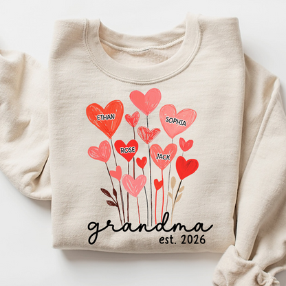 Personalized Grandma Sweatshirt, custom Heart For Gift Grandma And Kids