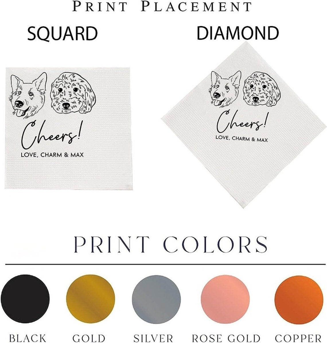 Personalized Illustrated Dog Cat Napkins, Engagement Party Napkins, Glass Cocktail Napkin, Custom Bar Napkins, custom Photo Dog Napkins 2024