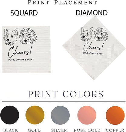 Personalized Illustrated Dog Cat Napkins, Engagement Party Napkins, Glass Cocktail Napkin, Custom Bar Napkins, custom Photo Dog Napkins 2024