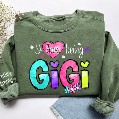 Personalized I Love Being Gigi Shirt, Custom Nickname and Grandkids' Names T-Shirt